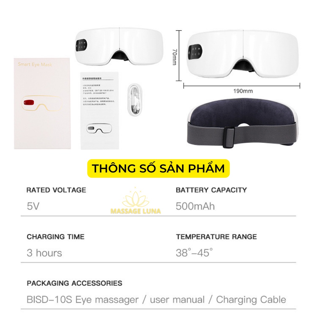 Máy massage mắt, chườm nhiệt, kết nối bluetooth 2023