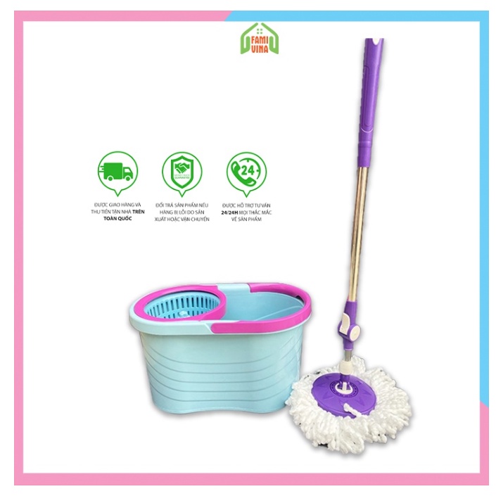 (Freeship) Bộ lau nhà tự vắt thông minh xoay 360 độ lồng nhựa bộ đầy đủ thùng lau cây lau nhà và bông lau sợi Microfiber