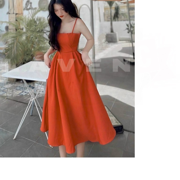đầm dáng dài hai dây (có mút) màu sắc nổi bật kiểu váy xòe thích hợp cho các buổi tiệc (2HAND TUYỂN)
