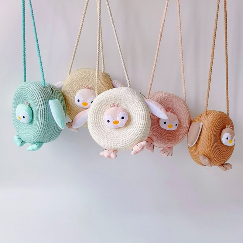 Bololo Túi Cói Đeo Chéo Phối Khóa Kéo Họa Tiết Hoạt Hình Thời Trang Mùa Hè Cho Trẻ Em