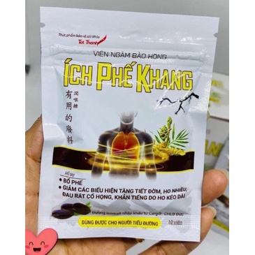 Viên ngậm bảo họng Ích phế khang gói 10 viên - hỗ trợ bổ phế , giảm các biểu hiện tăng tiết đờm, ho nhiều ,đau rát họng