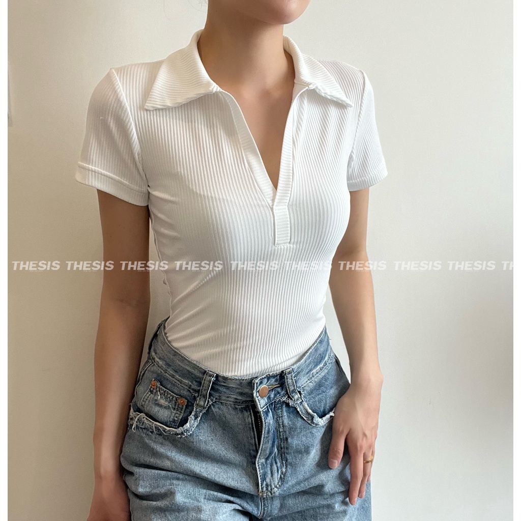 Áo Cổ V Ngắn Tay Dáng Dài - Áo Thun Tăm Lạnh THESIS