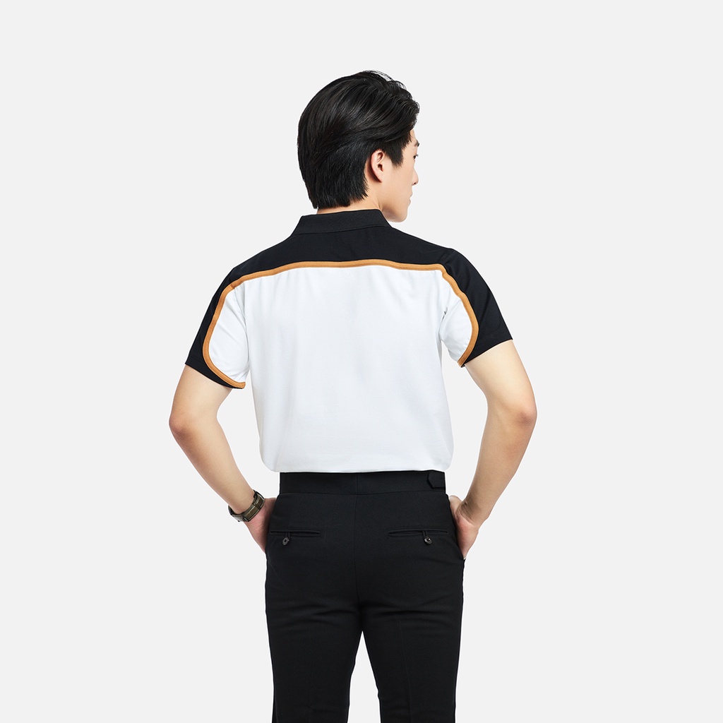 PO008-2 Áo Polo Nam DOCAS Vải Cotton CMC Màu Trắng Cổ Vai Phối Đen Phom Regular Fit