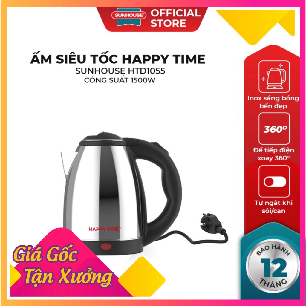 Ấm siêu tốc Inox 2 lít Happy Time - Ấm Đun Siêu Tốc