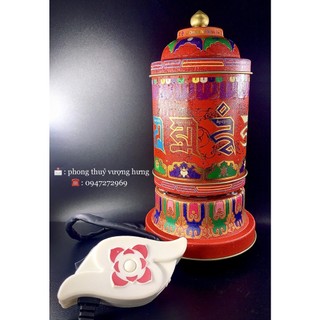 Trụ Kinh Luân Đỏ bảo pháp phật giáo Tây Tạng cao 22CM-46CM có kinh có nhạc chạy bằng điện có điều khiển