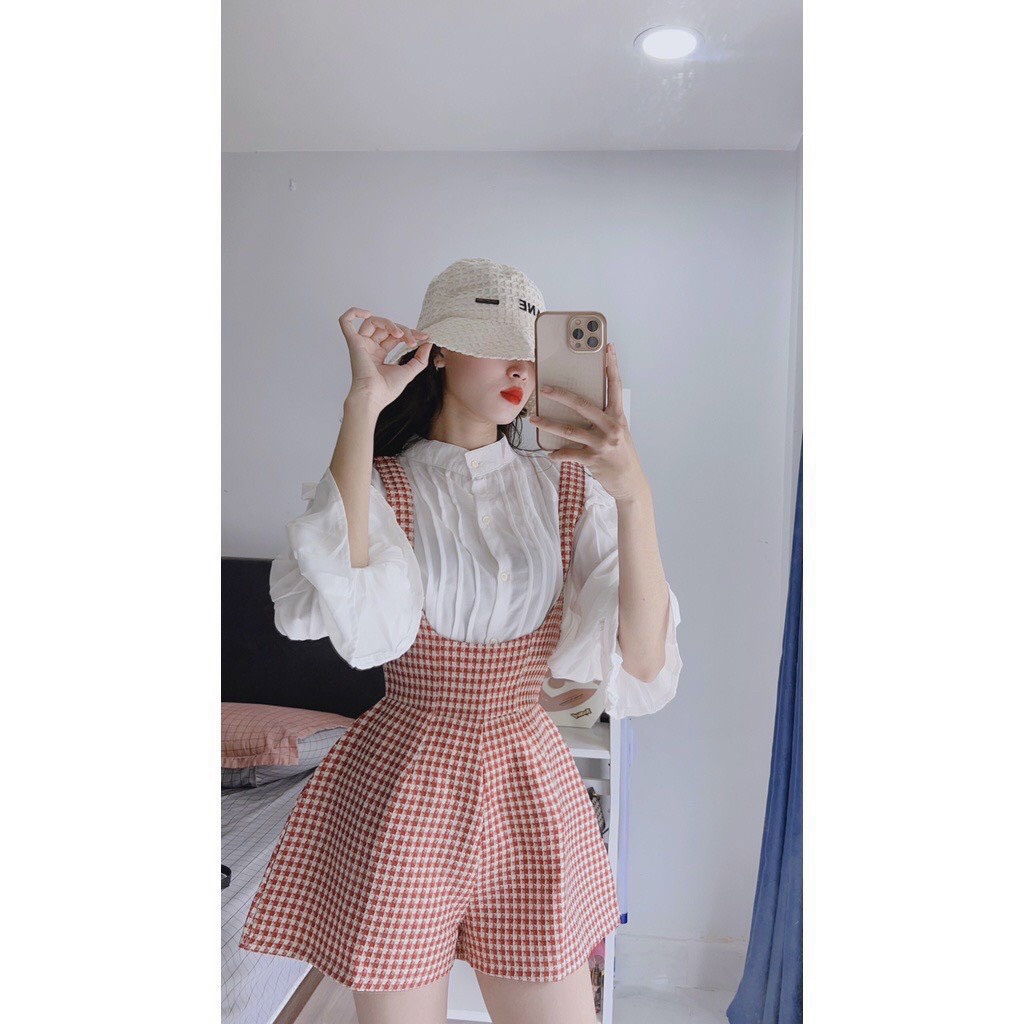 Jum Kèm Áo Tay Bèo Họa Tiết Caro