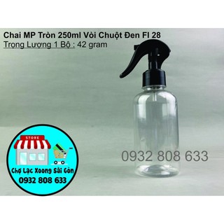 Chai nhựa tròn 250ml vòi chuột đen fi 28