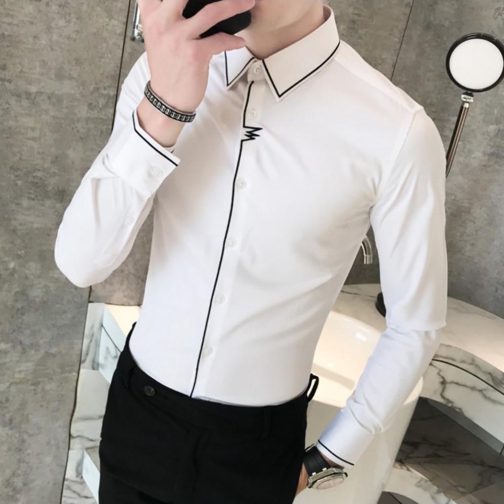 h Áo sơ mi nam, sơ mi dài tay cổ Đức, Thêu viền tay, cổ và cúc áo nổi bật mới lạ. Mã N10 . | BigBuy360 - bigbuy360.vn