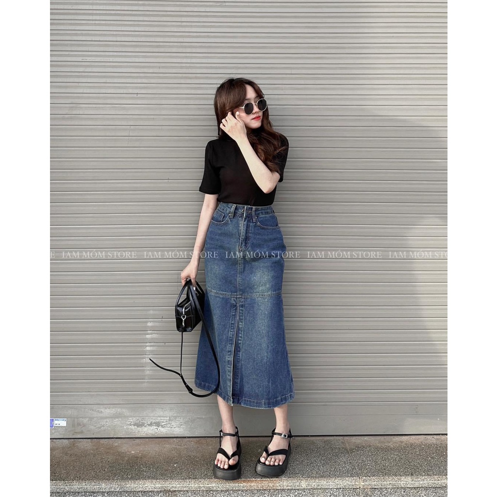 Chân váy jean đuôi cá xẻ trước hàng loại 1, chân váy jean dáng dài ôm lưng cao, mềm mịn, hot trend.
