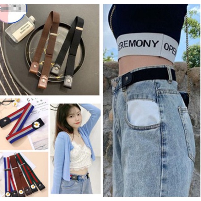 Thắt lưng thun co giãn cúc bấm 2 bên vải thun phối da - Dây nịt chun thun 2 bên cài tiện lợi eo nhỏ
