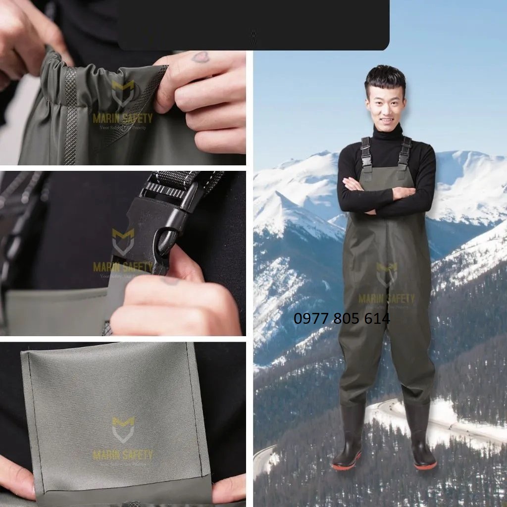 Ủng yếm lội nước đế cứng size 38-43, Ủng liền quần chất liệu PVC chống nước dùng trong nhiều ngành nghề