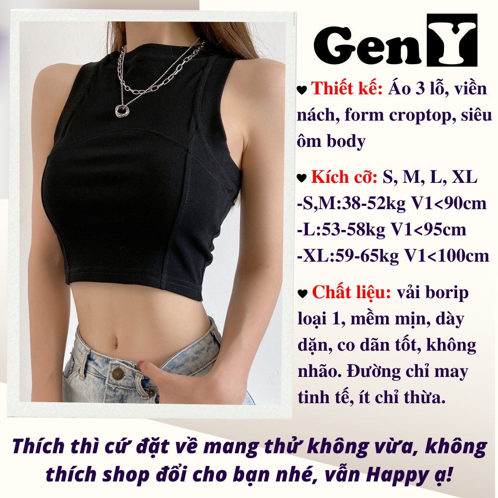 Áo ba lỗ nữ bigsize kiểu viền giữa có mút ngực GenY, Áo croptop 3 lỗ ôm body vải borip nách bo viền cực đẹp -BLBR- | BigBuy360 - bigbuy360.vn