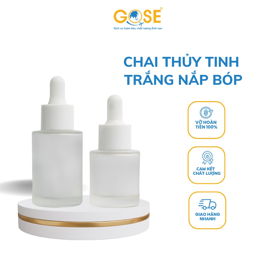 Chai lọ thủy tinh đựng tinh dầu GOSE thân mờ bộ chiết mỹ phẩm đựng serum núm bóp