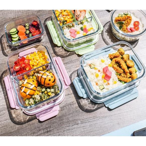 Hộp cơm 3 NGĂN thủy tinh cao cấp, Hộp đựng thức ăn thủy tinh 1040ML