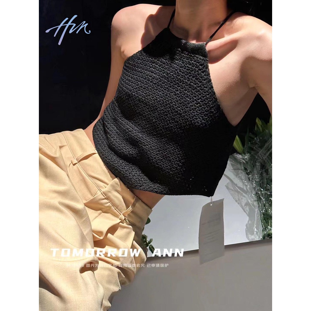 Áo Hai Dây Dệt Kim Dáng Ngắn Cột Dây Thời Trang Xuân Hè 2023 Quyến Rũ Cho Nữ