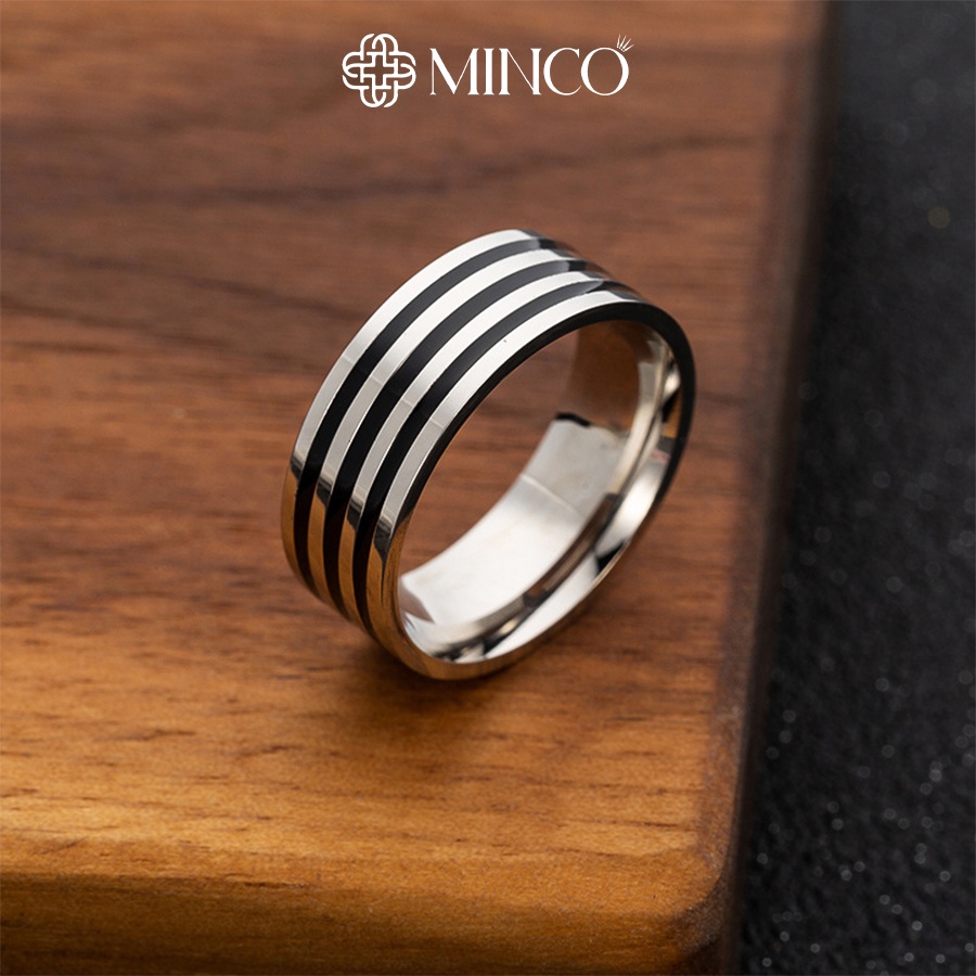 Nhẫn Nam màu bạc Minco Accessries phong cách Kẻ Đen cá tính unisex chất liệu Titan đẹp đơn giản không gỉ NT157