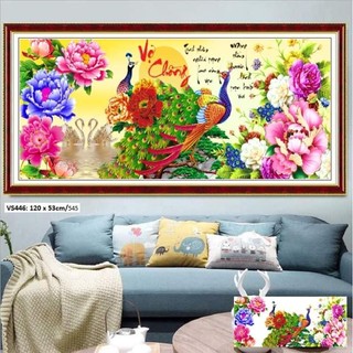Tranh đính đá vợ chồng KT:120x53cm,tranh chưa đính và chưa khung