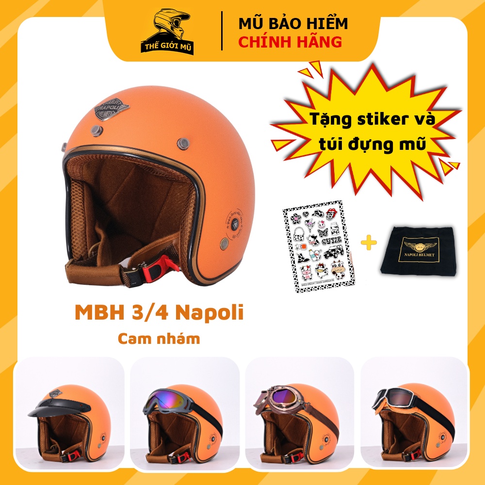 Mũ bảo hiểm 3/4 Napoli Cam nhám -Nón ba phần tư Napoli SH99 gọn nhẹ nhất phù hợp cho nam và nữ,bảo hành 12 tháng