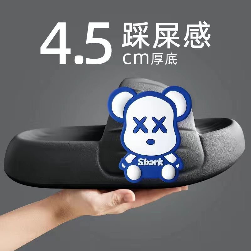 Dép thời trang nữ quai ngang nơ gấu BEAR đế tách 2 lớp 3cm màu đen/kem