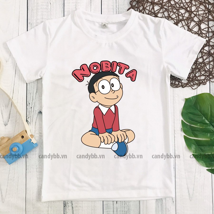 Áo thun bé trai bé gái in hình Nobita Doremon, áo phông trẻ em chất đẹp mềm mịn thoáng mát size từ 10kg - 65kg