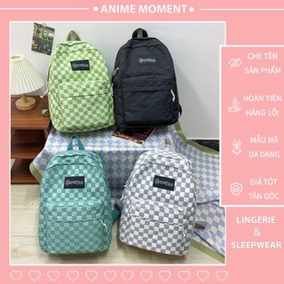 Ba lô đi học ulzzang cặp sách học sinh phong cách harajuku hàn quốc ba lô đi học họa tiết sọc caro phong cách nhật bản