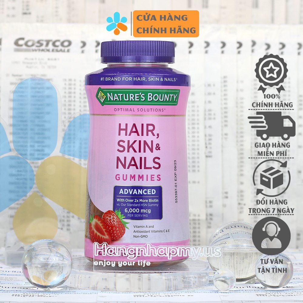 Kẹo dẻo đẹp da, tóc, móng Hair, Skin &amp; Nails Gummies 230 viên của Mỹ