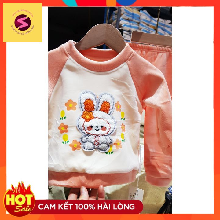 Bộ quần áo trẻ em thu đông,100% nhung thêu gấu, thỏ hàng quảng châu cao cấp bé trai bé gái từ7-30kg