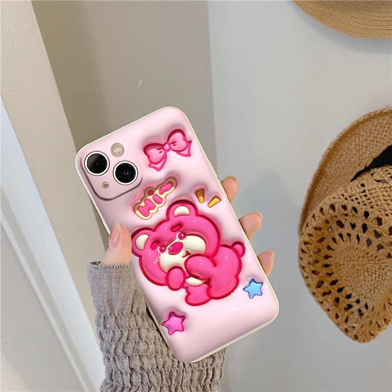 Ốp lưng iphone vuông chống sốc gấu Los.to hồng cute bảo vệ camera cho ip 6/6s/7/8/X/XS/11/12/13/14 Pro Plus Max e4120