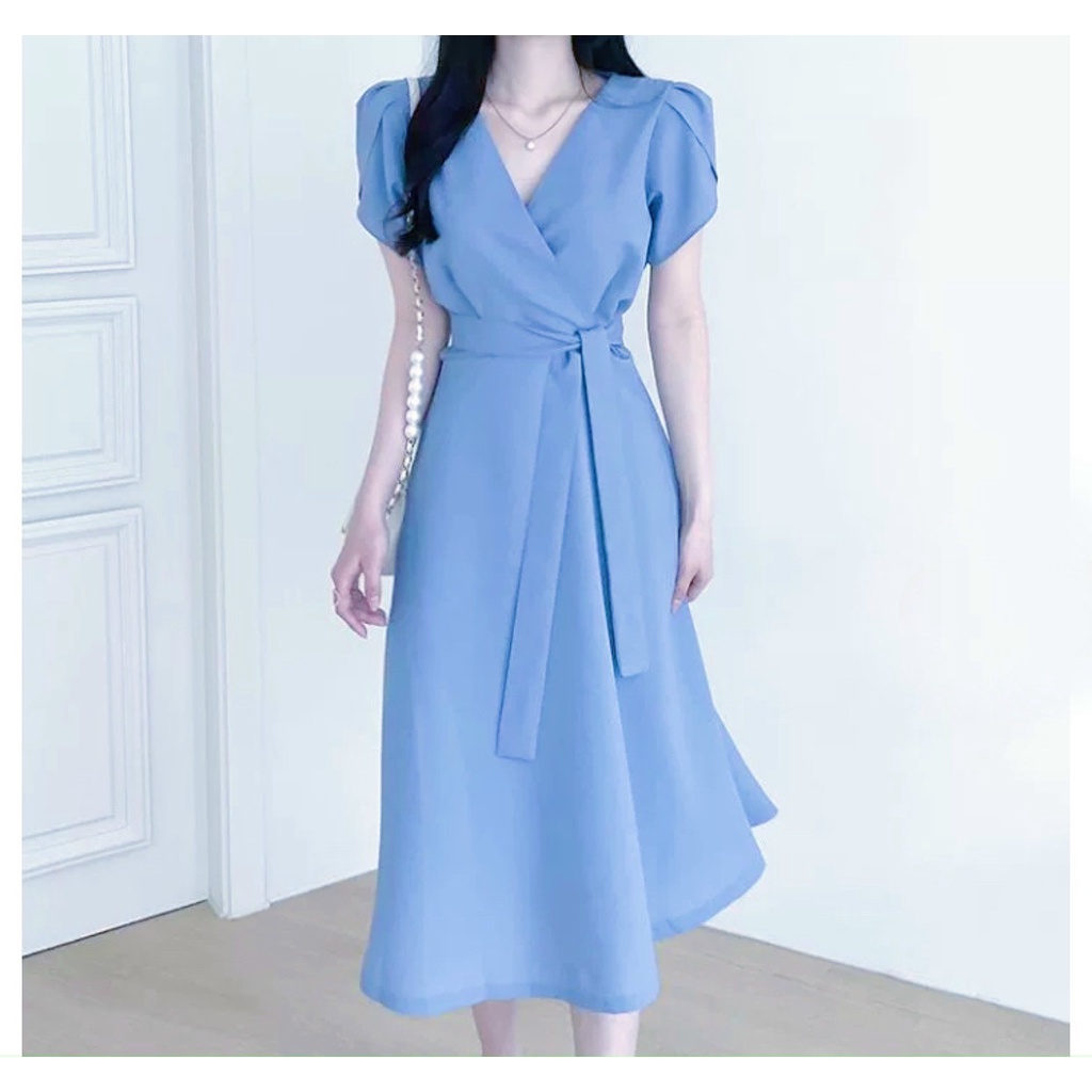 Đầm váy freesize xanh tay sen