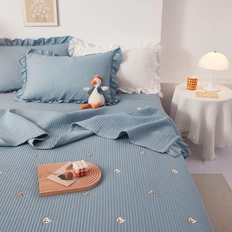 🍀 Bộ chăn ga gối vintage chất cotton solid 💕 set 4 món chăn chần hè - hàng nhập loại 1 - may ga theo yêu cầu