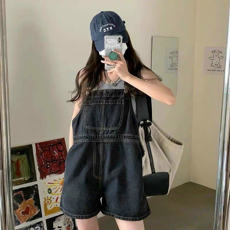 Yếm Jeans Denim Nữ-Sơmi Bò Form Rộng Basic Quốc Dân Chạy Hàng Quanh Năm