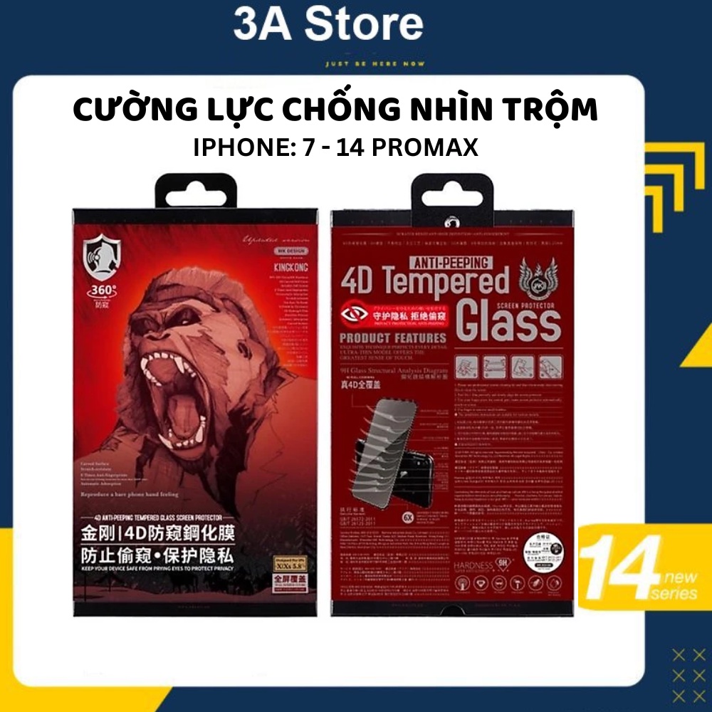 Kính cường lực iphone chống nhìn trộm 4D KingKong WK Wekome chống vân tay cho ip 7 8 plus 11 12 13 14 pro max 3astore