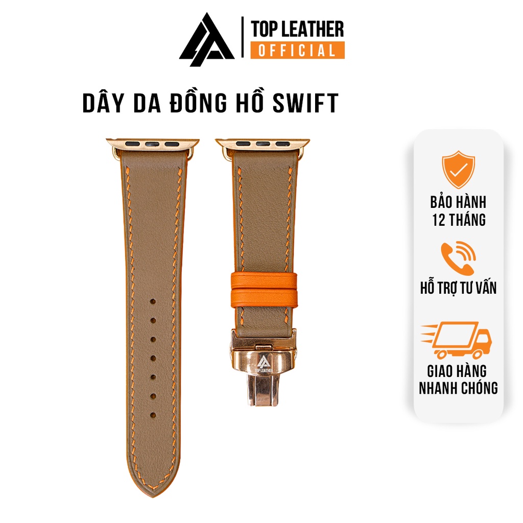 Dây da đồng hồ Apple- Watch Swift ghi chỉ cam lót Zermatt full size handmade Top Leather