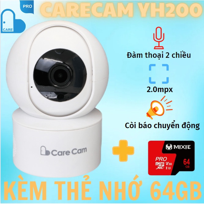 Camera wifi 360 độ Care Cam YH200 2.0 Mpx full HD1080 chuẩn nén H265+ đàm thoại 2 chiều, kết nối Smart Home CÓ CÔNG LAN