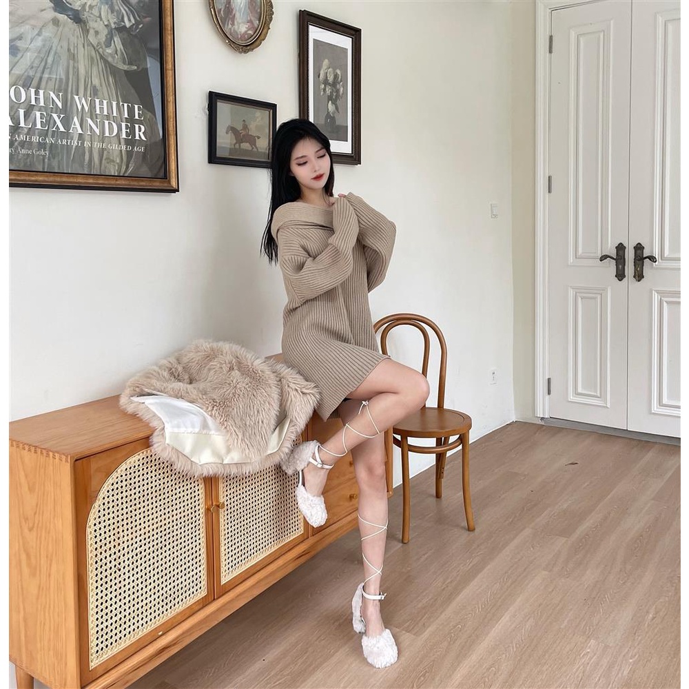 Giày búp bê lông xù gót vuông hot trend 2023 thời trang nữ bông phồng đẹp