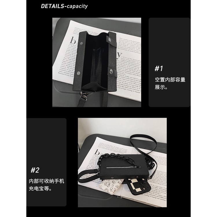 Túi Hộp Đeo Chéo Unisex Nam Nữ Túi Xách Đeo Vai Thời Trang Phối Dây Xích TS1 - Ladykiller