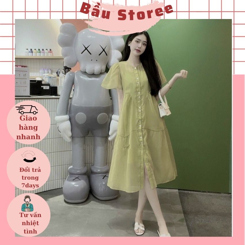 VÁY BẦU DÁNG XUÔNG VOAN TƠ CHẤT ĐẸP 2 LỚP -ĐẦM BẦU MÙA HÈ XINH XẮN CÓ KÈM VÁY LÓT BÊN TRONG