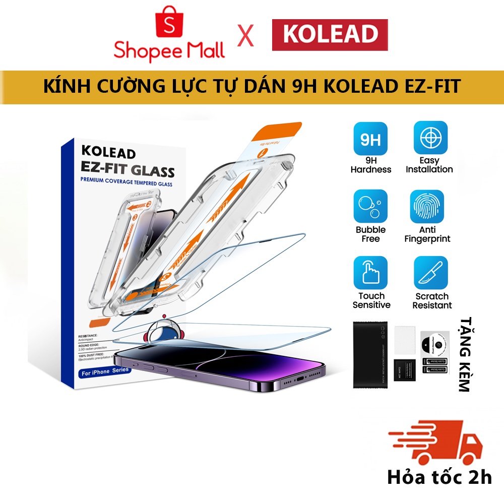 Kính cường lực tự dán Easy install kit KOLEAD dành cho iph x xs xsm 11 12 13 14 pro promax