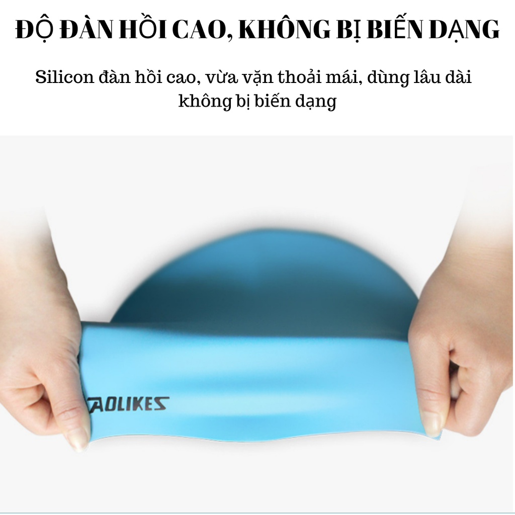 Mũ Bơi, Nón Bơi Người Lớn Nam Nữ Silicon Có Hỗ Trợ Che Tai Và Chống Nước Cao Cấp Aolikes AL5010