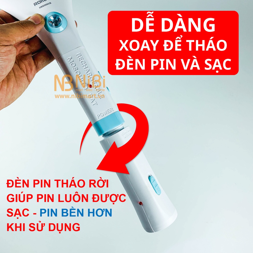 Vợt muỗi Roman HMB9005 thương hiệu TÂY BAN NHA, Vợt bắt muỗi và đèn bắt muỗi bảo hành 12 tháng