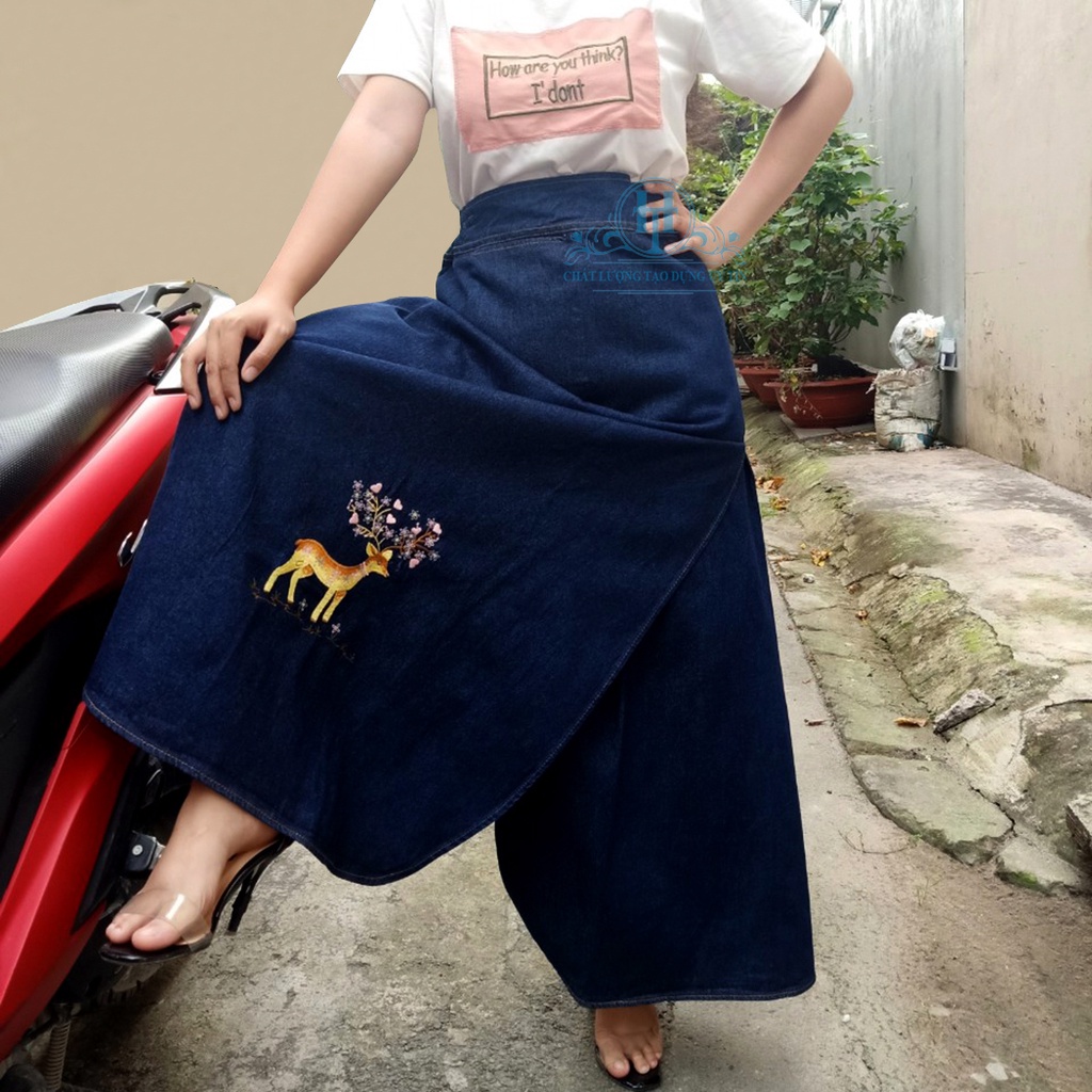 Váy chống nắng nữ cao cấp xẻ tà jean dày chống tia UV có nút bấm chân JHTX04 H&amp;T FASHION