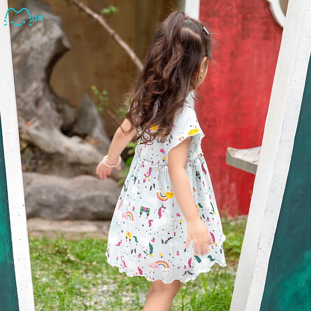 Váy hè cho bé gái chất cotton họa tiết cầu vồng xinh xắn mặc nhà, đi chơi cho bé từ 2,3,4,5,6 tuổi MonBabies MV2232-G