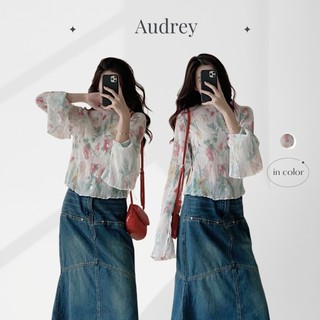 A022 Áo giấy nhún họa tiết hoa dài tay AUDREY