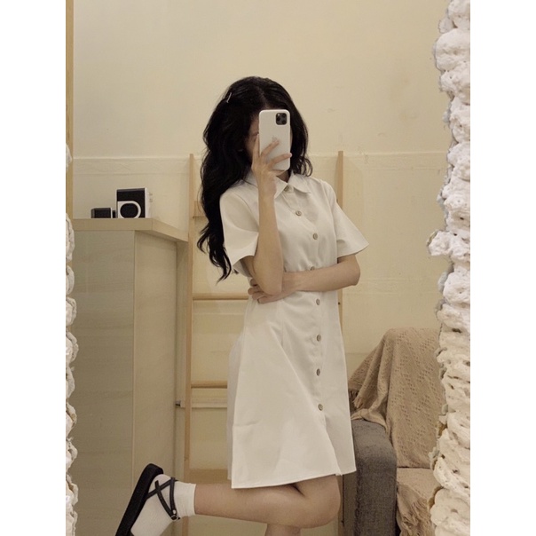 Đầm cổ sơ mi cài cúc dáng xoè - D240