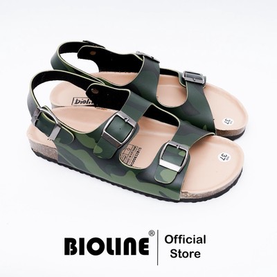 R02 - Sandal Birrken Đế Trấu BIOLINE Official Quai Ngang Da PU Camo Rằn Ri Thiết Kế Unisex Nam Nữ