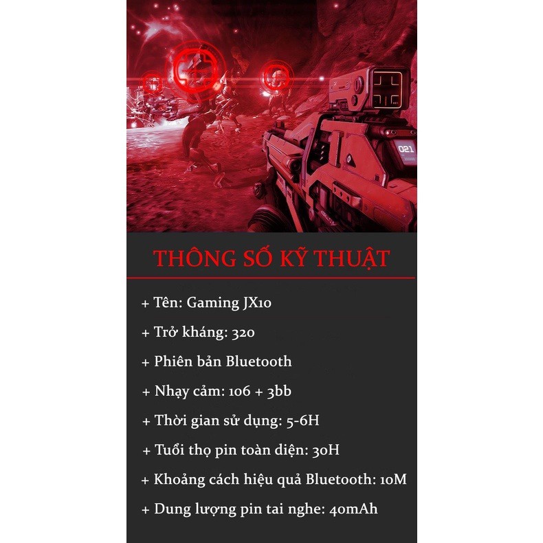 Tai Nghe Gaming Bluetooth JX-10 TWS, Tai Nghe Chơi Game Không Dây Có Mic, Độ Trễ Cực Thấp