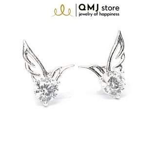 Bông tai bạc QMJ Cánh thiên thần thiết kế đơn giản, ổ đá chủ sáng - Q184