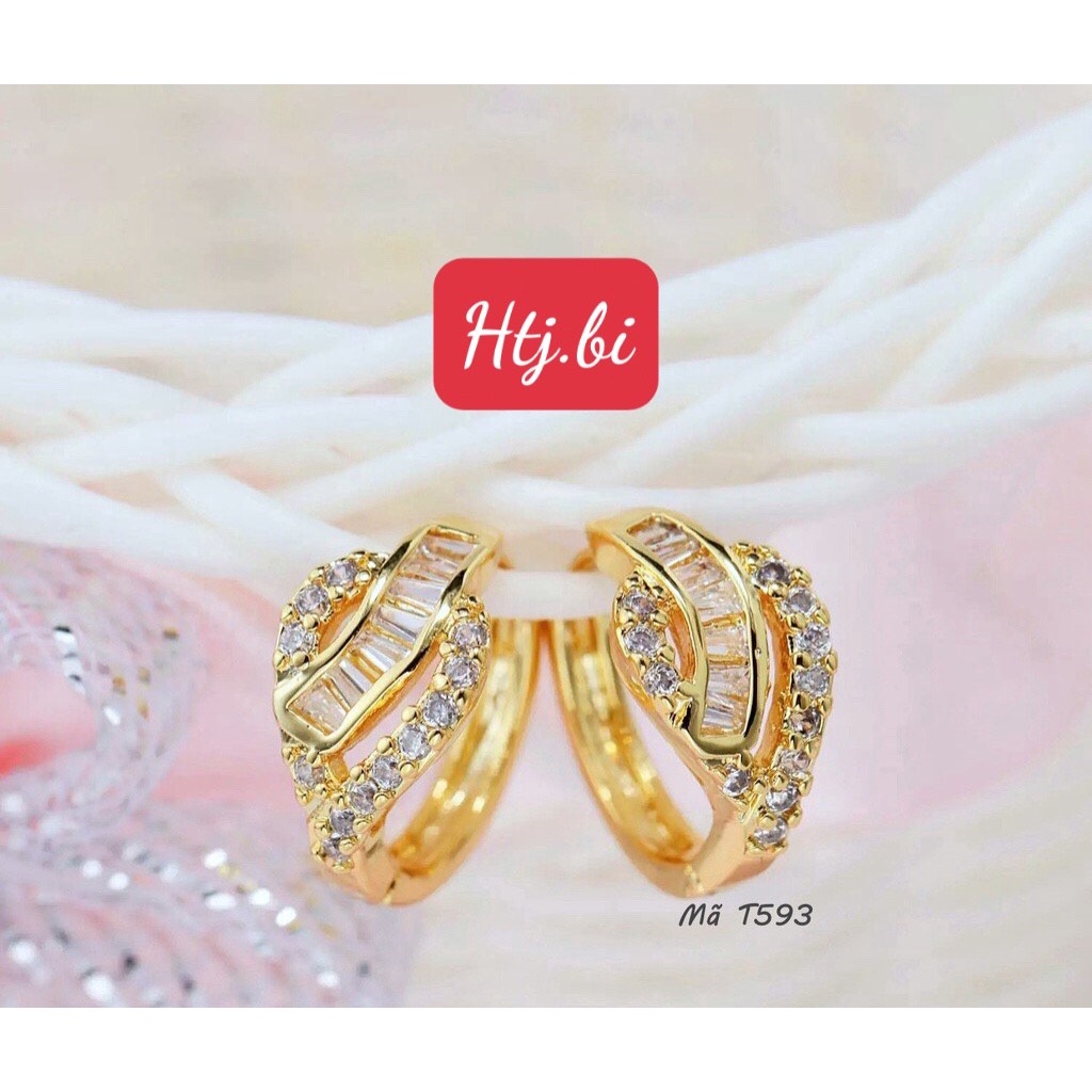 Bông tai nữ mạ vàng hình lá đính đá  ôm tai nhẹ nhàng xinh xắn