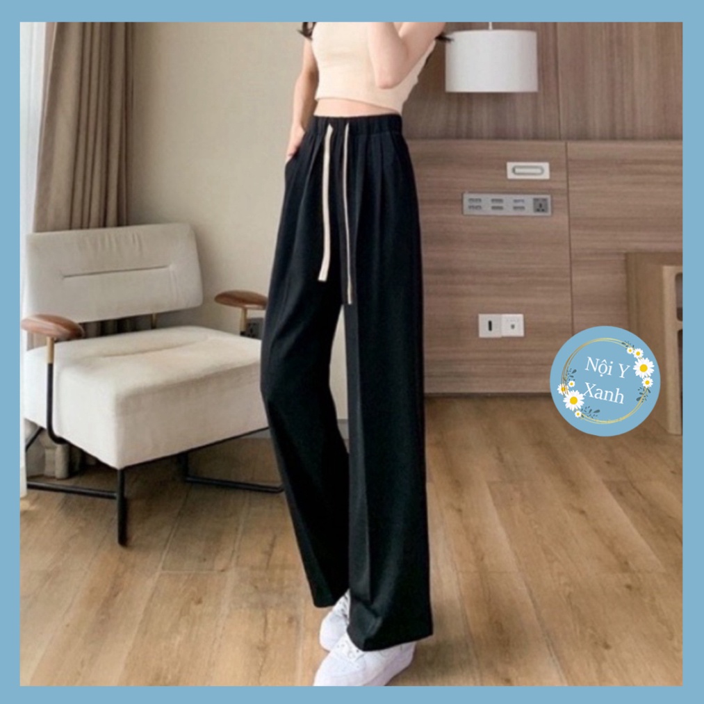 Quần ống rộng loe dáng suông dây rút dáng thon cao phong thái hàn quốc nội y xanh - chất mát