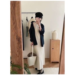 Váy thun kẻ dáng dài vintage